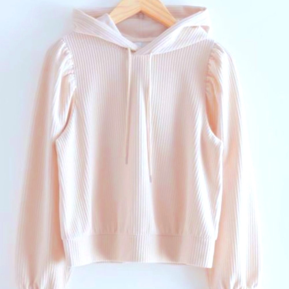 & Other Stories Cream Ribbed Hoodie